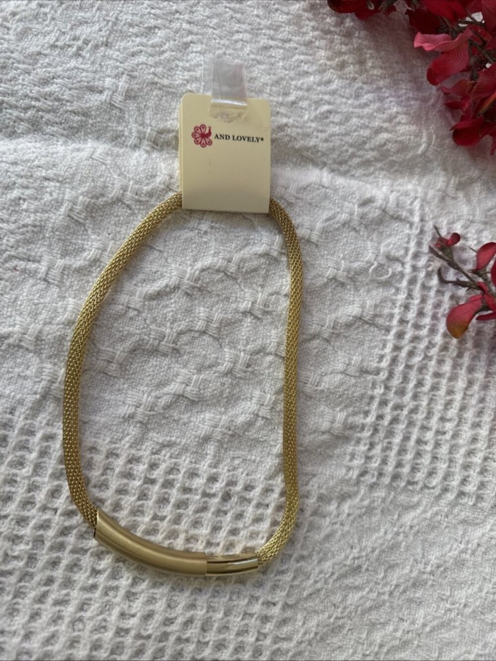Gold Tone 18" Magnet Textured Choker Statement Necklace NEW
